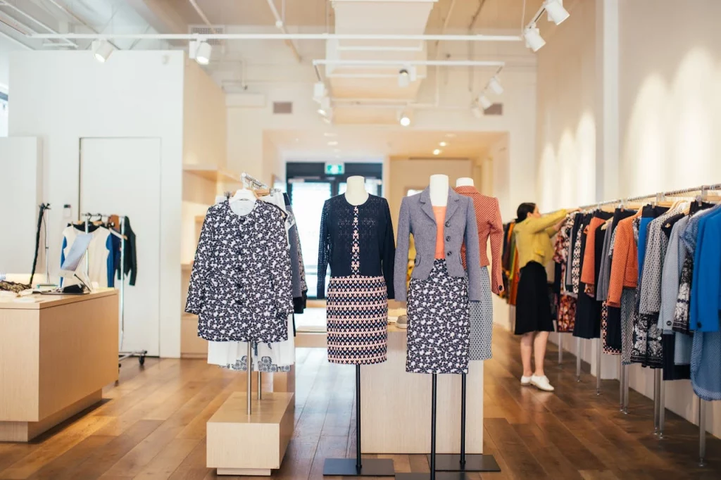 pexels-rachel-claire-5490969 Retail operations being monitored in a boutique store where 3 maniquins can been seen in dress and one piece with an overcoat while a lady in yellow jacket is fixing the aesthetics of the store