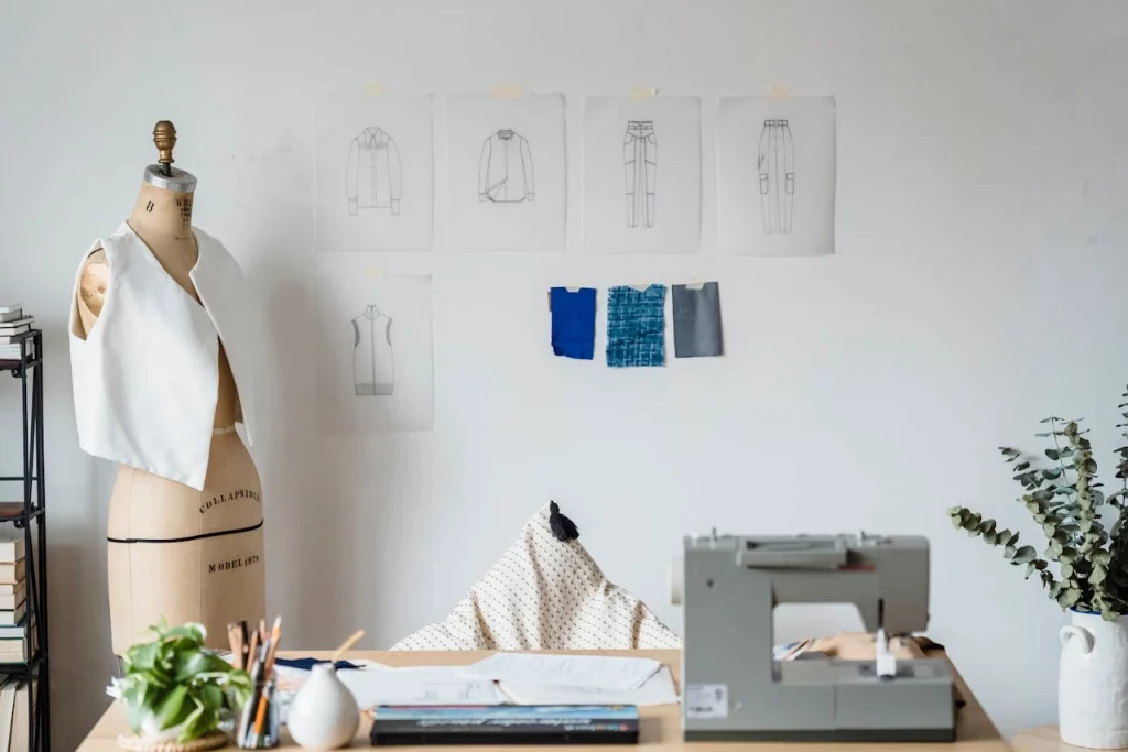 michael-burrows-7147454(1) Drawing of clothes stuck on wall while having a mannequin wearing a white jacket